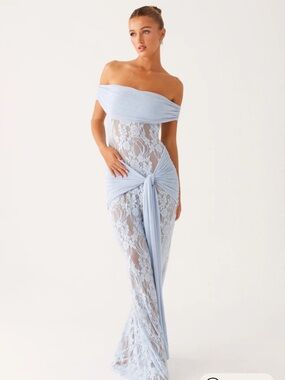 Peppermayo Grace Twist Maxi Dress Lace Light Blue Prom Size 6